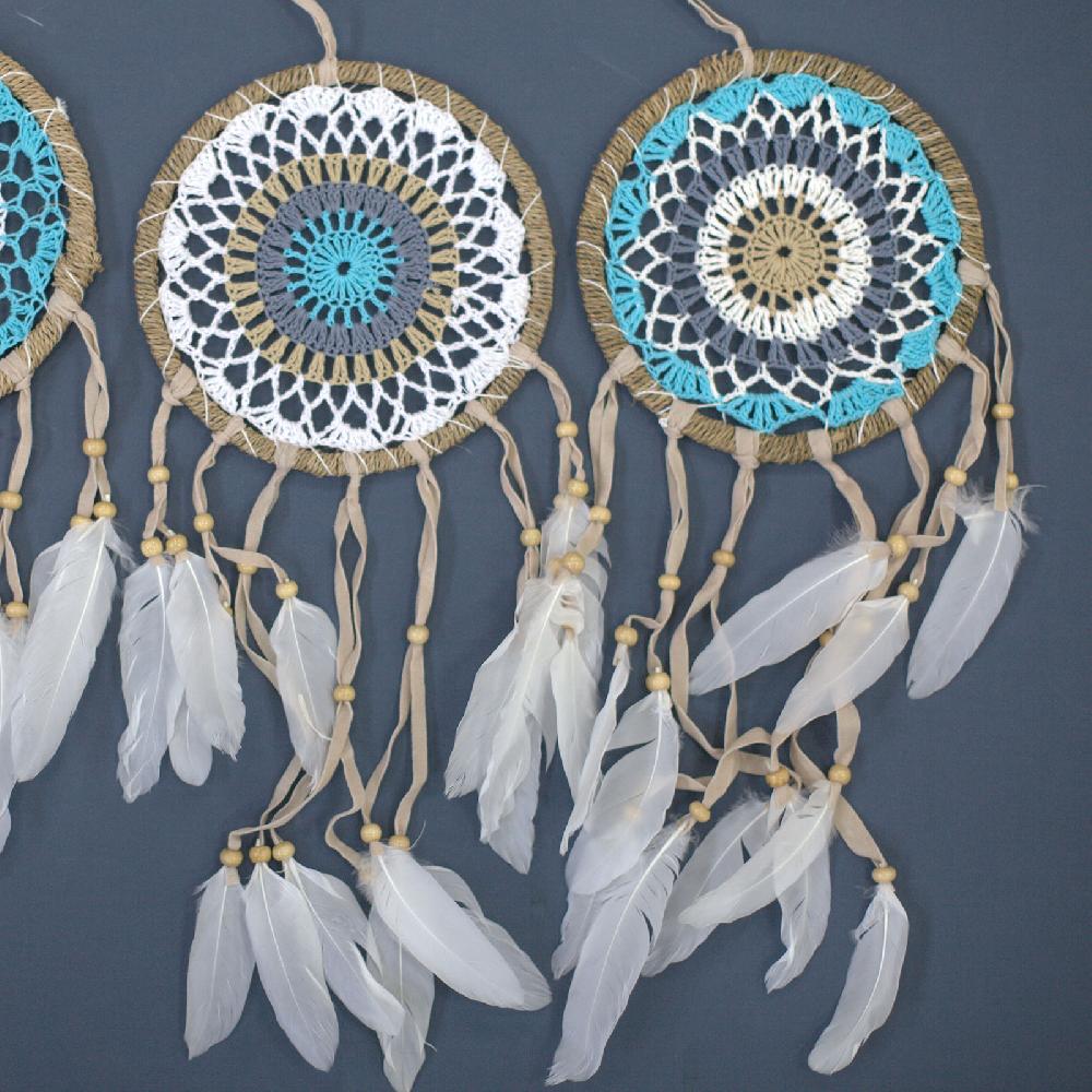 6x Pastel Blue Macramé Dream Catcher 16cm (asst Colours)