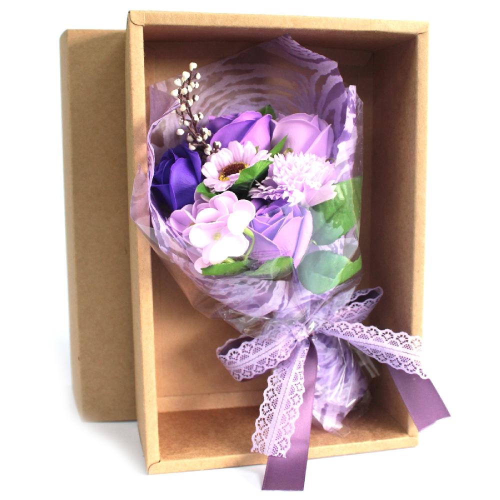 6x Purple Boxed Hand Soap Flower Bouquet - Special