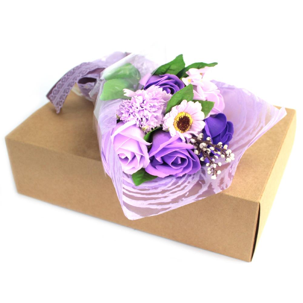 6x Purple Boxed Hand Soap Flower Bouquet - Special