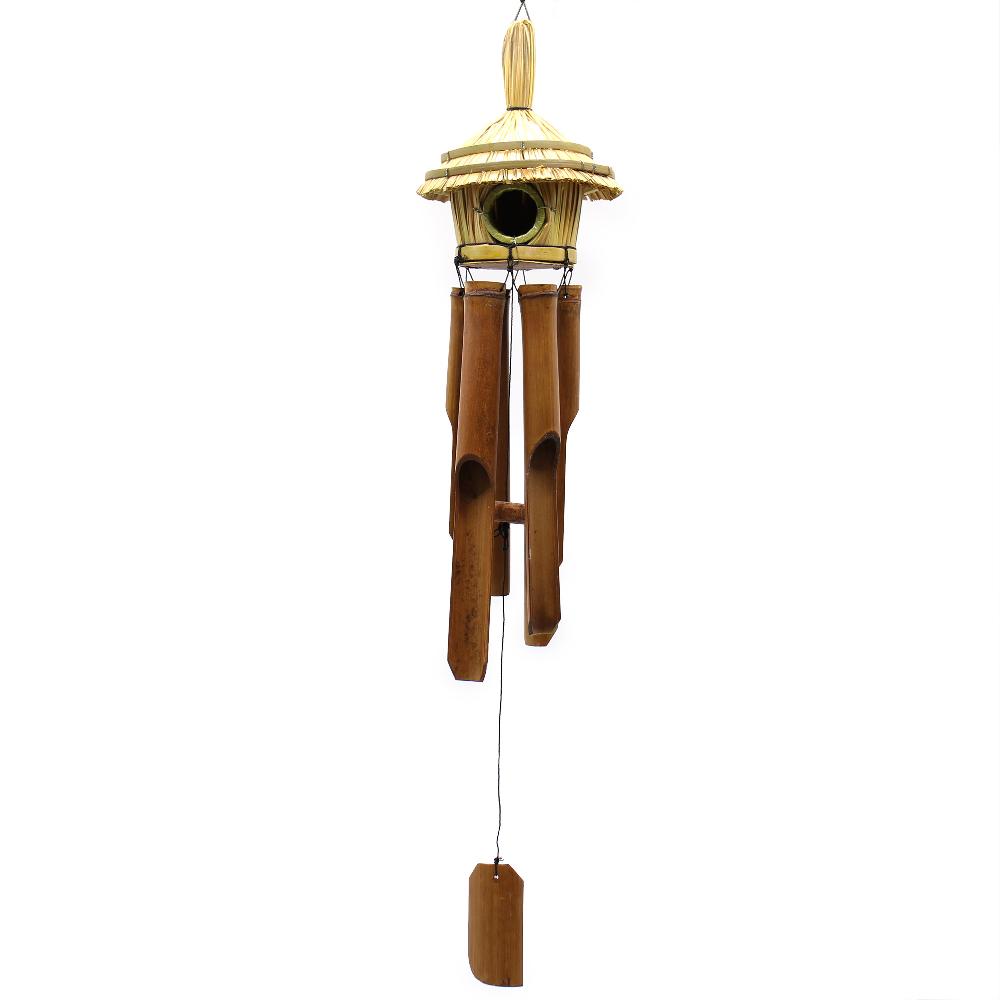 6x Round Seagrass Bird Box With Chimes 45x17cm
