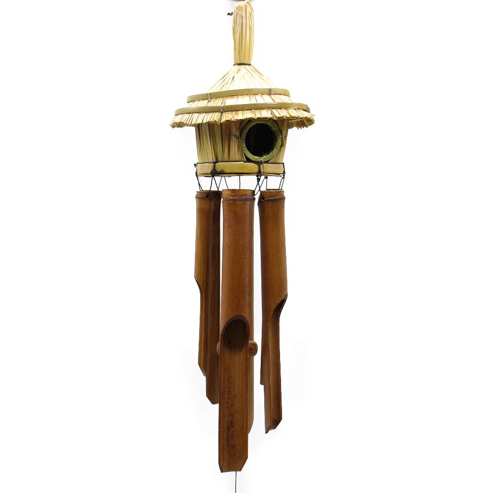6x Round Seagrass Bird Box With Chimes 45x17cm