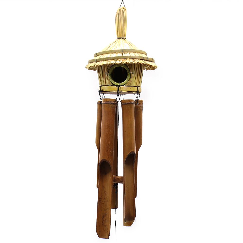 6x Round Seagrass Bird Box With Chimes 45x17cm