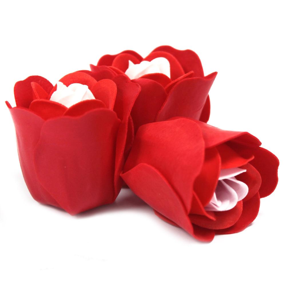 6x Set Of 3 Soap Flower Heart Box - Red Roses