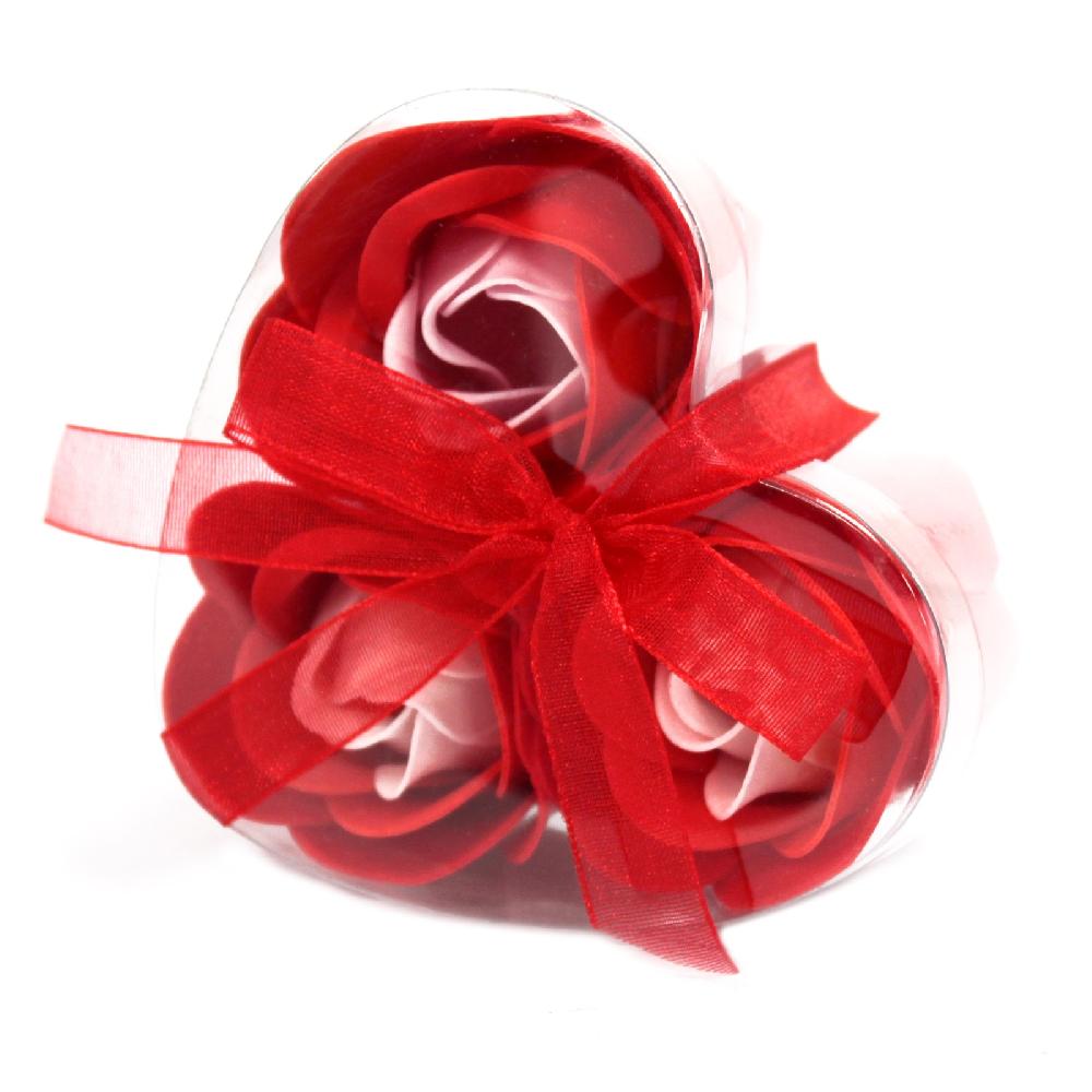 6x Set of 3 Soap Flower Heart Box - Red Roses