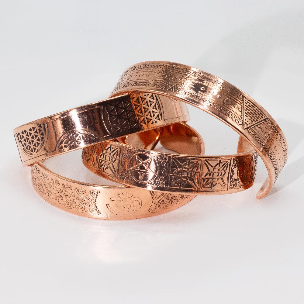 6x Solid Copper Bracelets With Affirmations Engravings (assorted)