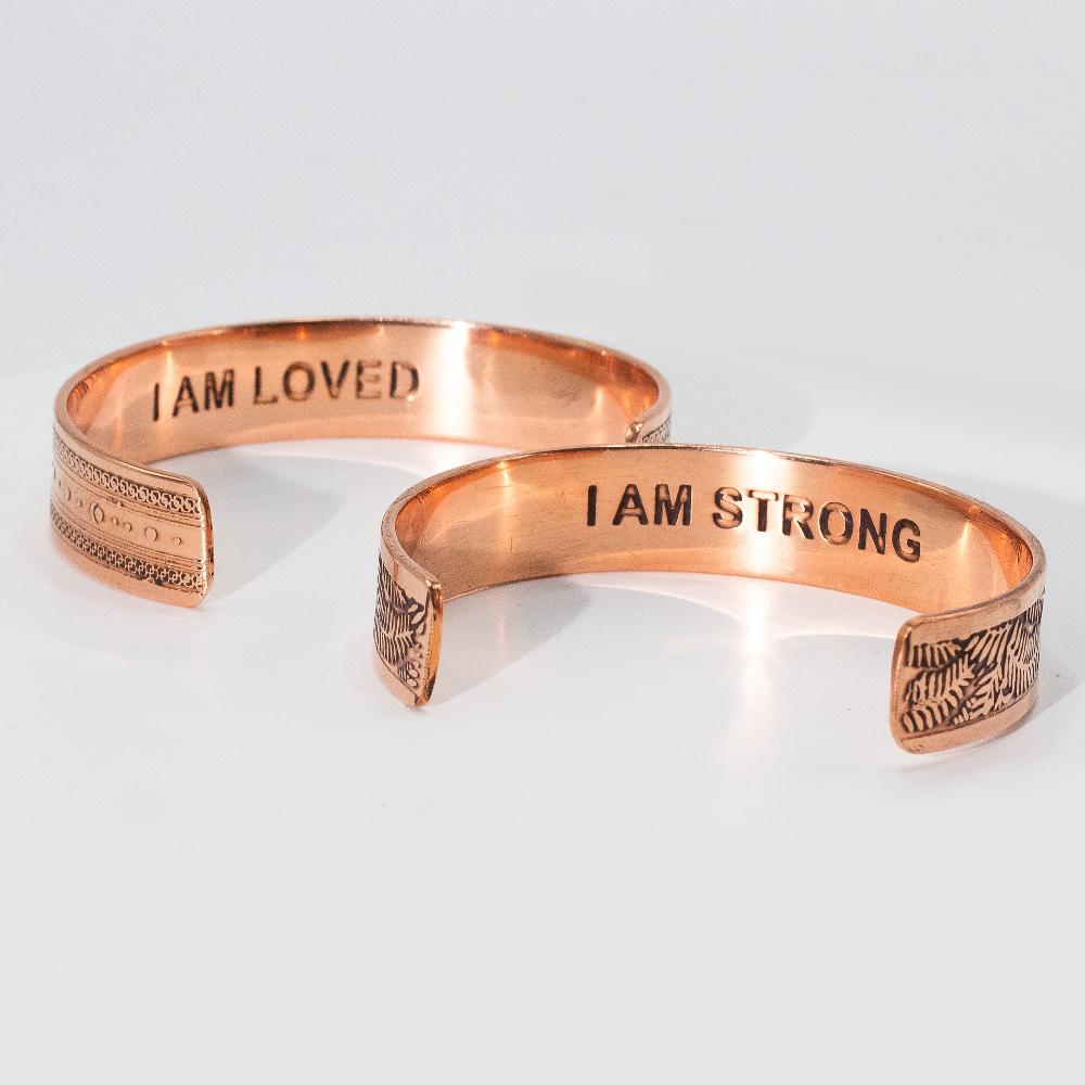 6x Solid Copper Bracelets With Affirmations Engravings (assorted)