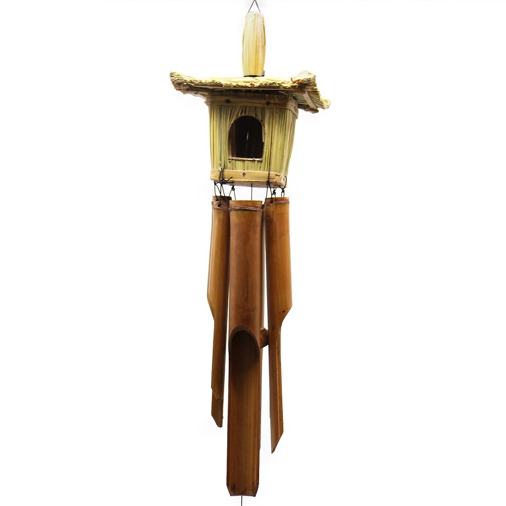 6x Square Seagrass Bird Box With Chimes 49x15cm