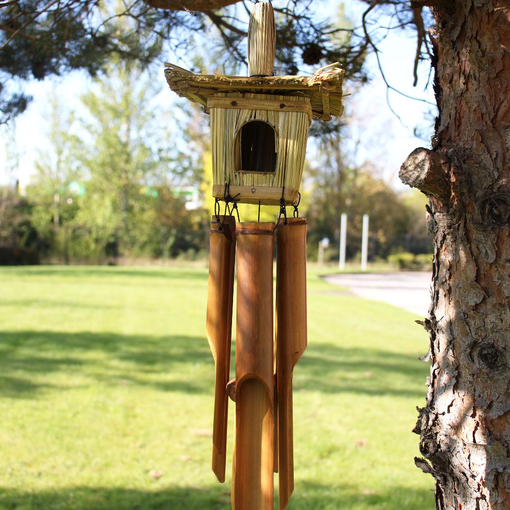 6x Square Seagrass Bird Box With Chimes 49x15cm