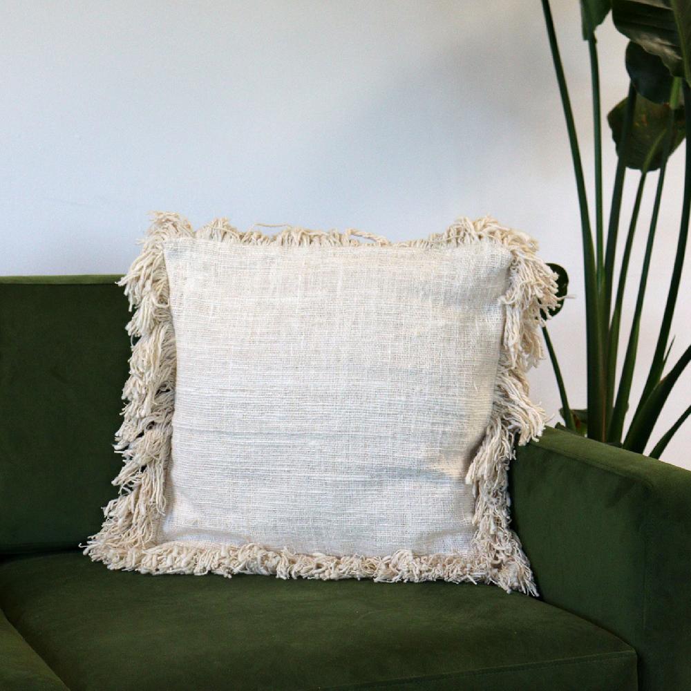 8x Linen Cushion Covers with Inner - with fringe 45x45cm
