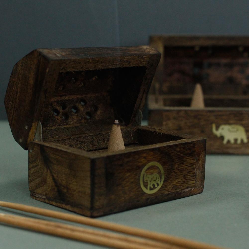8x Mini Incense Cone Smoke Box - Mango Wood