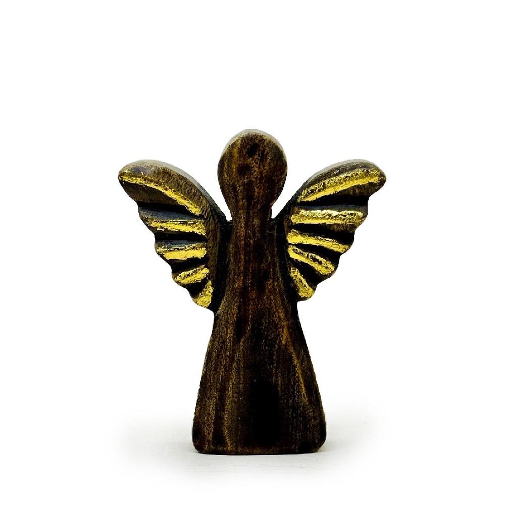 8x Small Mango Wood Angel - Gold Decor - 12cm