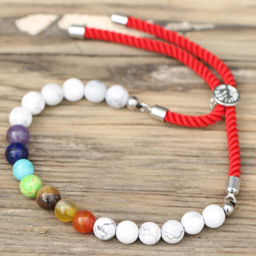 925 Silver Plated Gemstone Royal Red String Bracelet - White Howlite Chakra