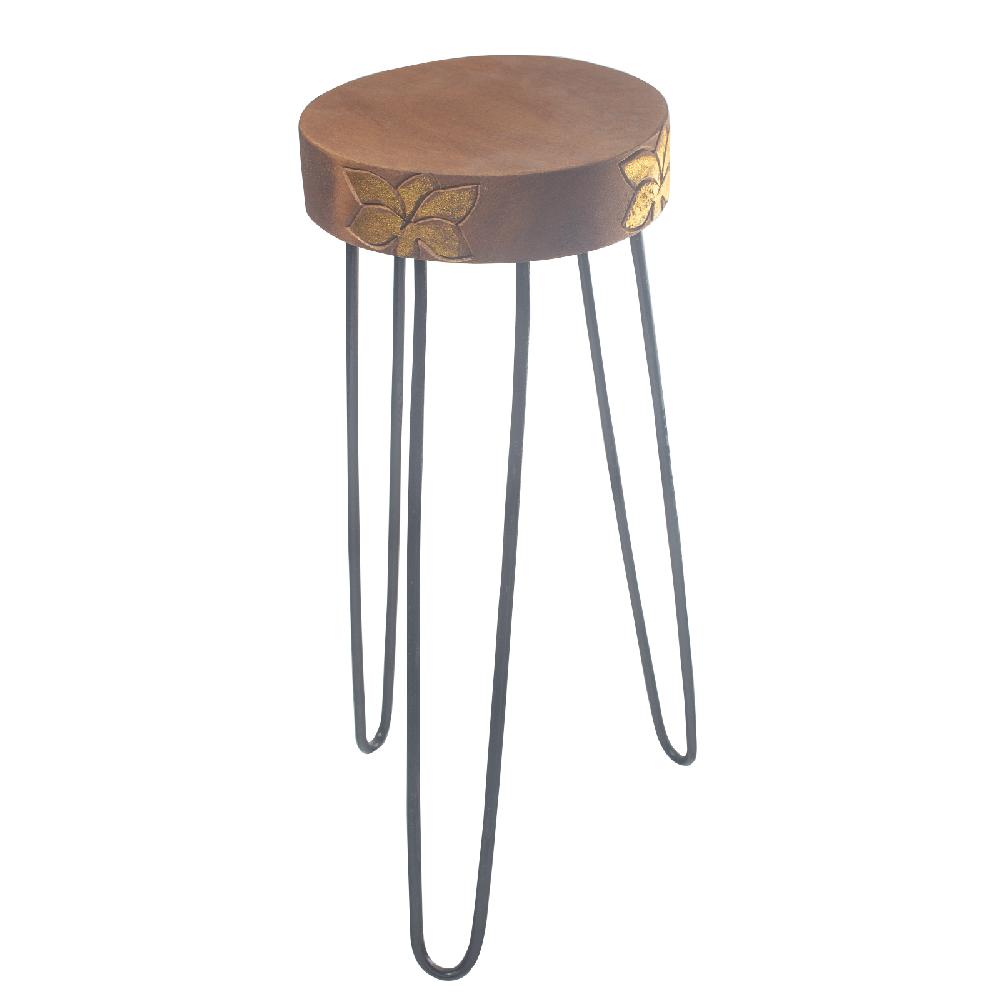 Albasia Wood Plant Stand - Natural & gold detail