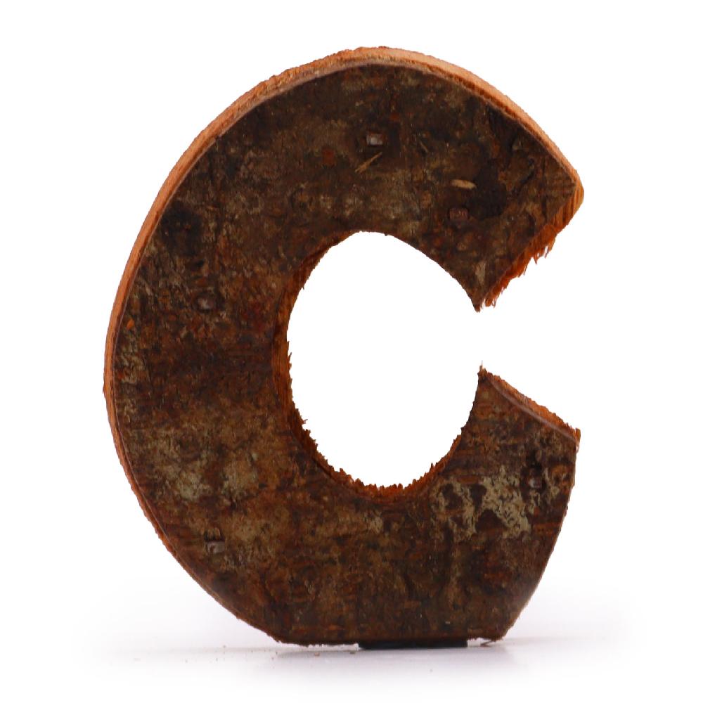 12x Rustic Bark Letter - "C" - 7cm