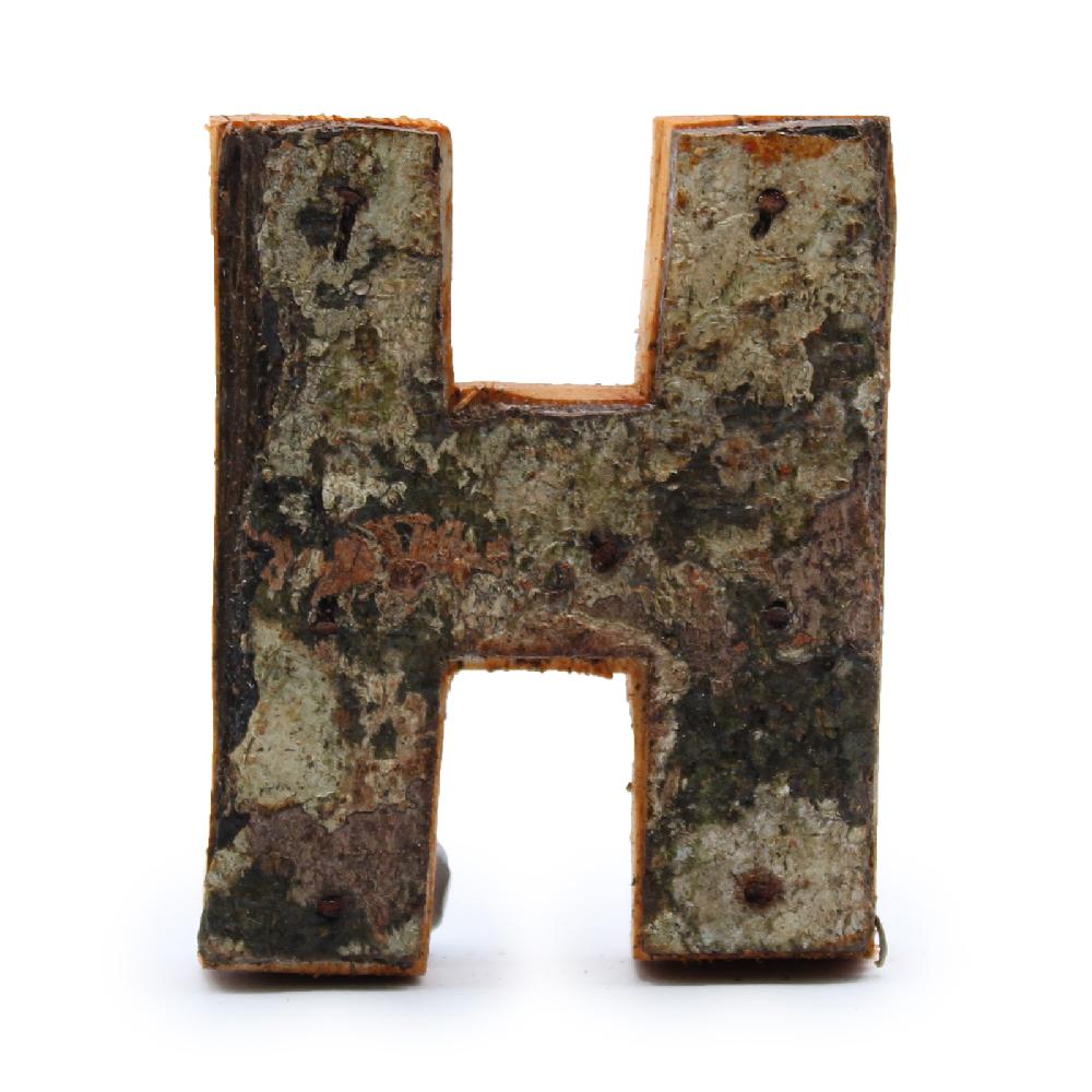 12x Rustic Bark Letter - "H" - 7cm
