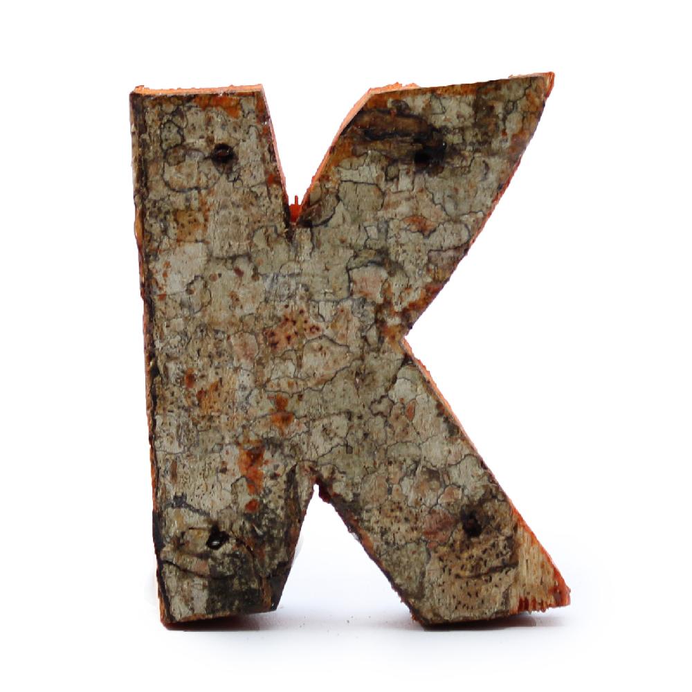 12x Rustic Bark Letter - "K" - 7cm