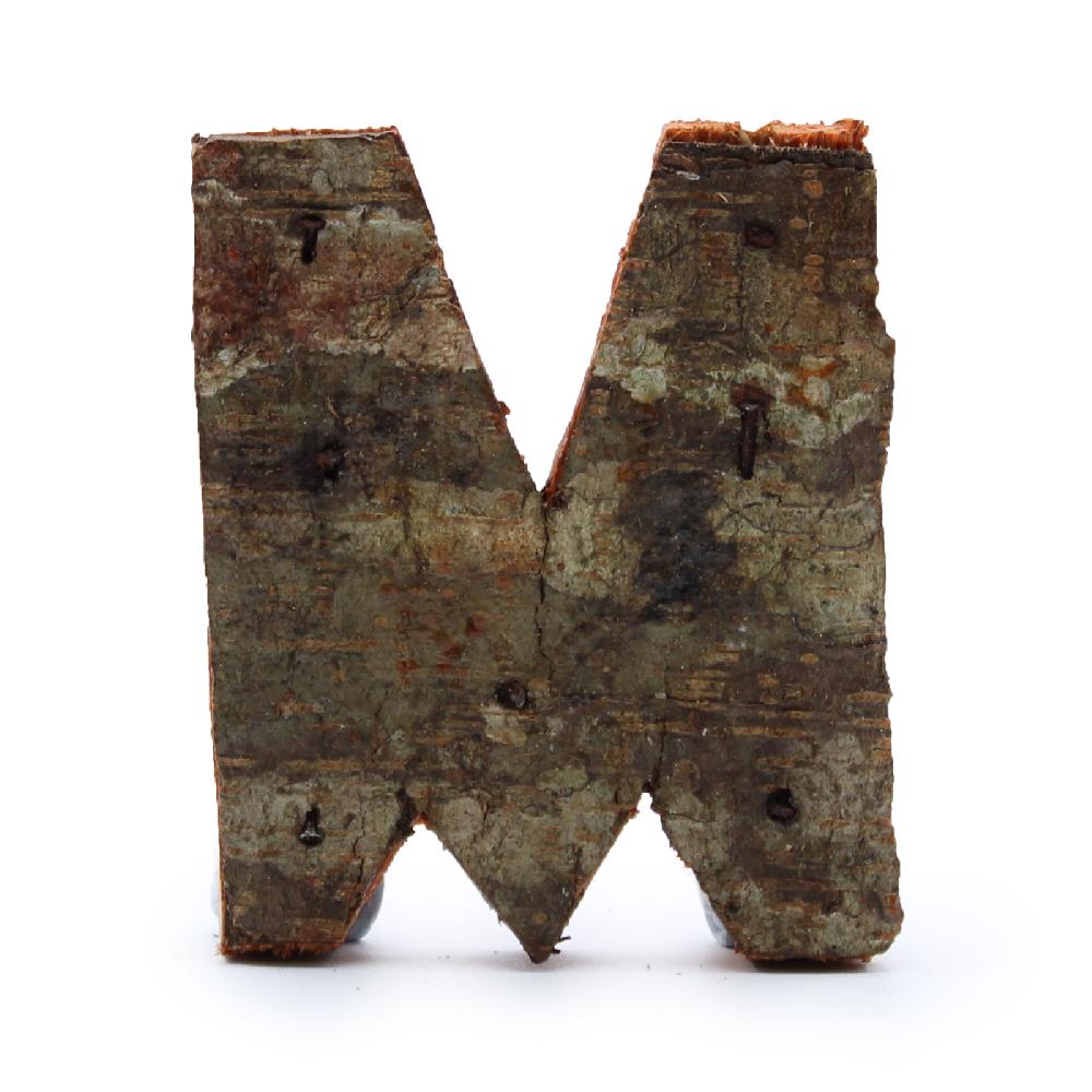 12x Rustic Bark Letter - "M" - 7cm