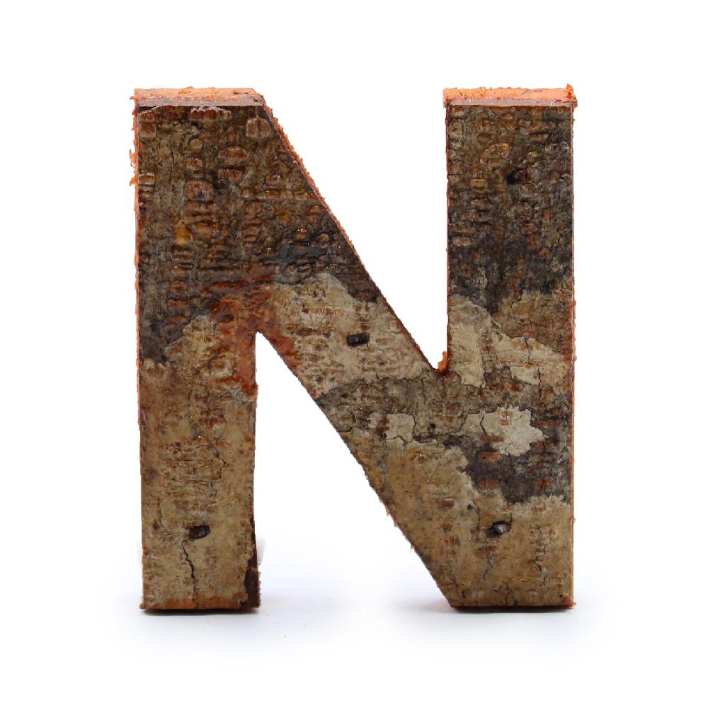 12x Rustic Bark Letter - "N" - 7cm