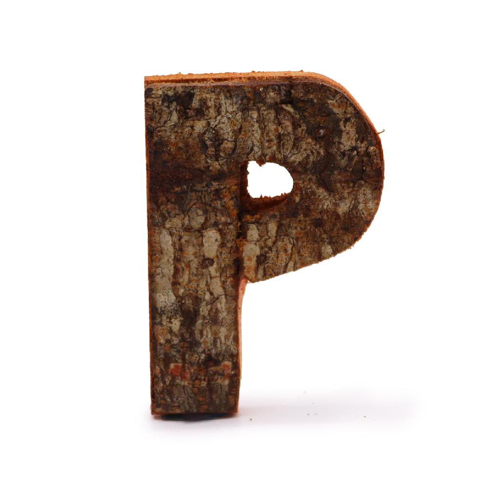 12x Rustic Bark Letter - "P" - 7cm