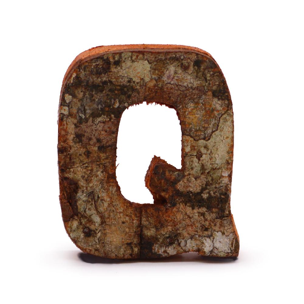 12x Rustic Bark Letter - "Q" - 7cm