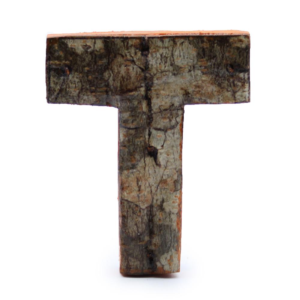 12x Rustic Bark Letter - "T" - 7cm