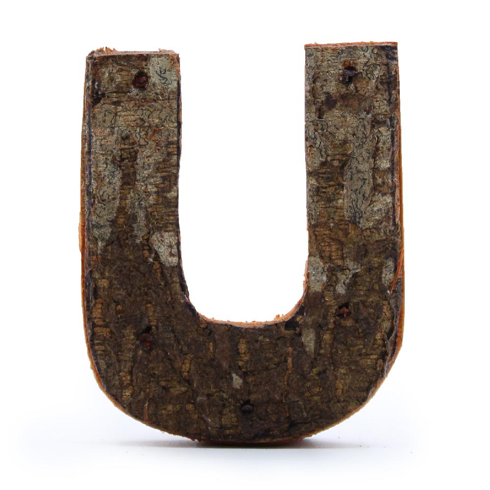 12x Rustic Bark Letter - "U" - 7cm