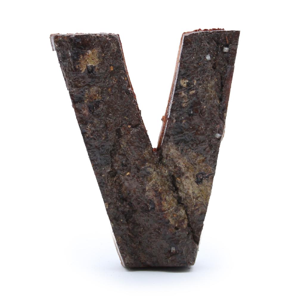 12x Rustic Bark Letter - "V" - 7cm