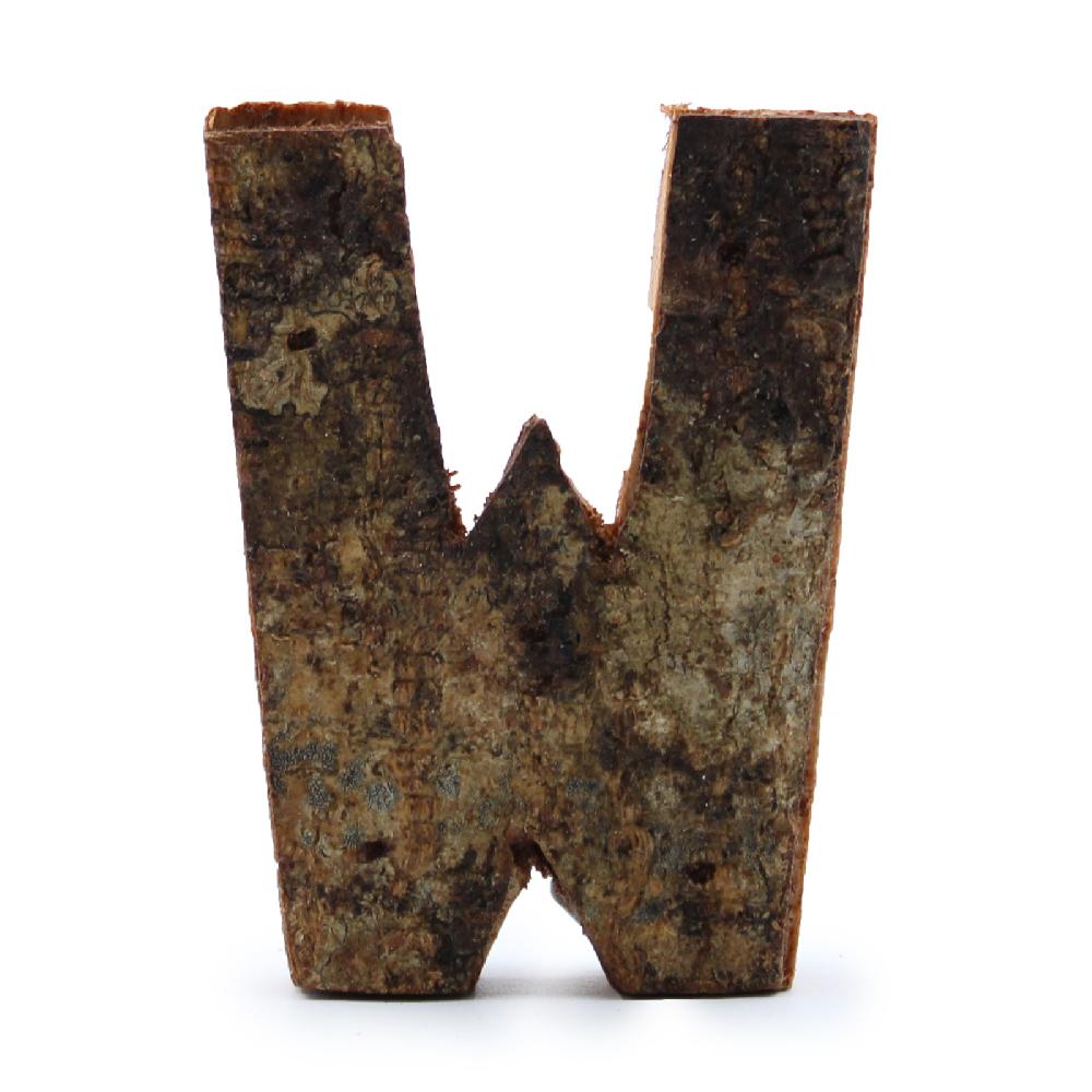 12x Rustic Bark Letter - "W" - 7cm