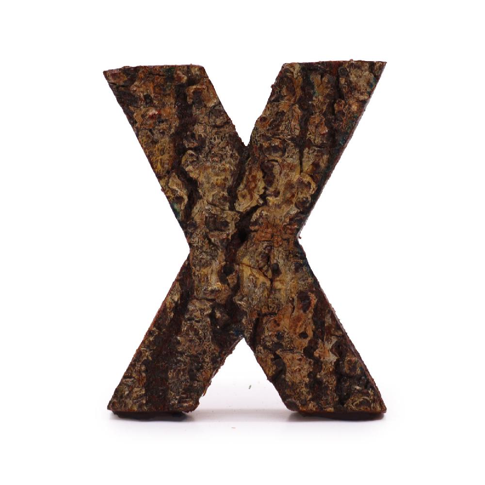 12x Rustic Bark Letter - "X" - 7cm