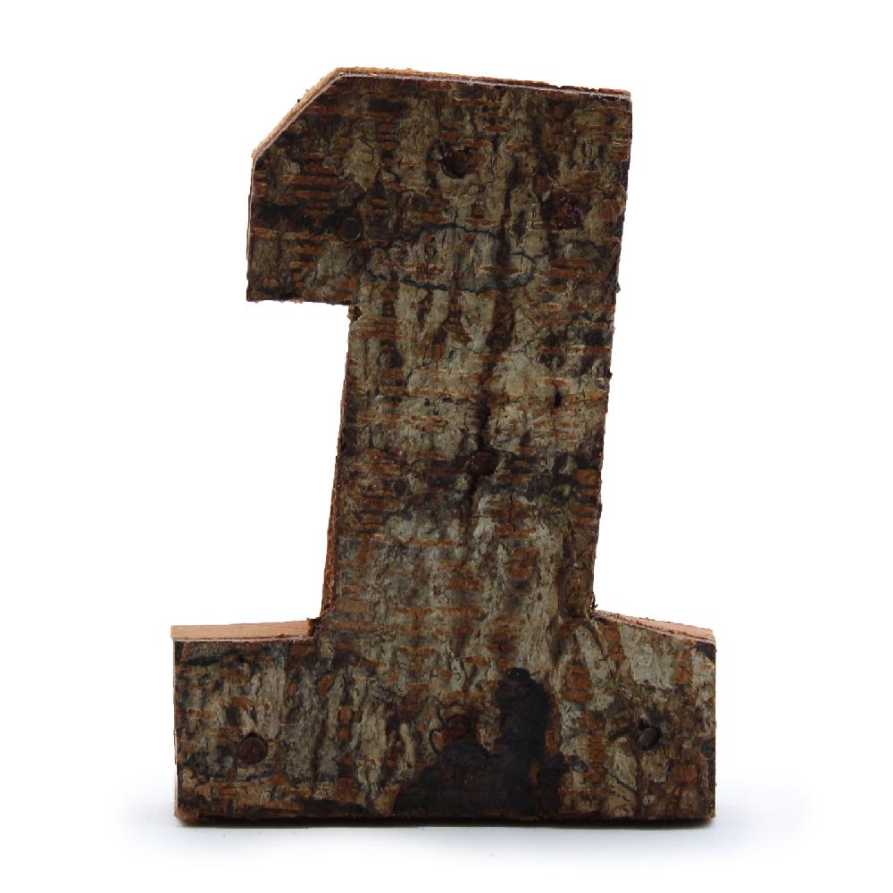 12x Rustic Bark Number - "1" - 7cm