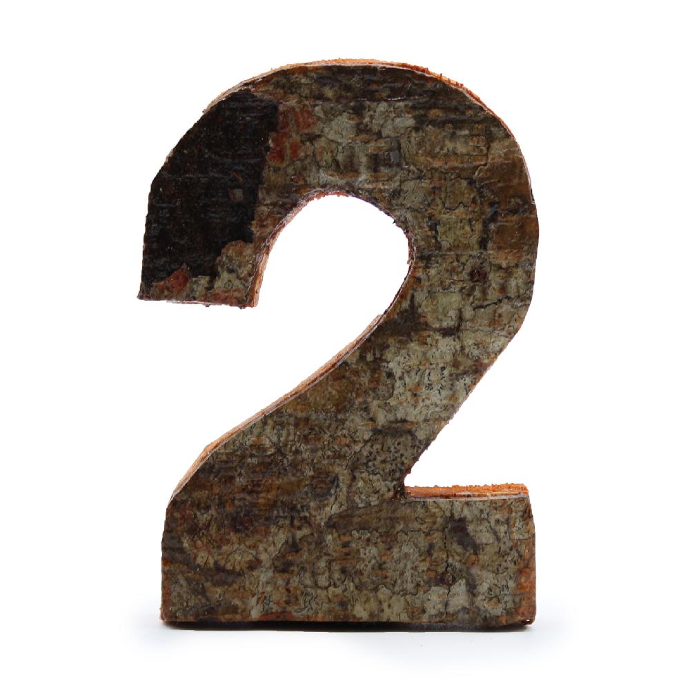 12x Rustic Bark Number - "2" - 7cm