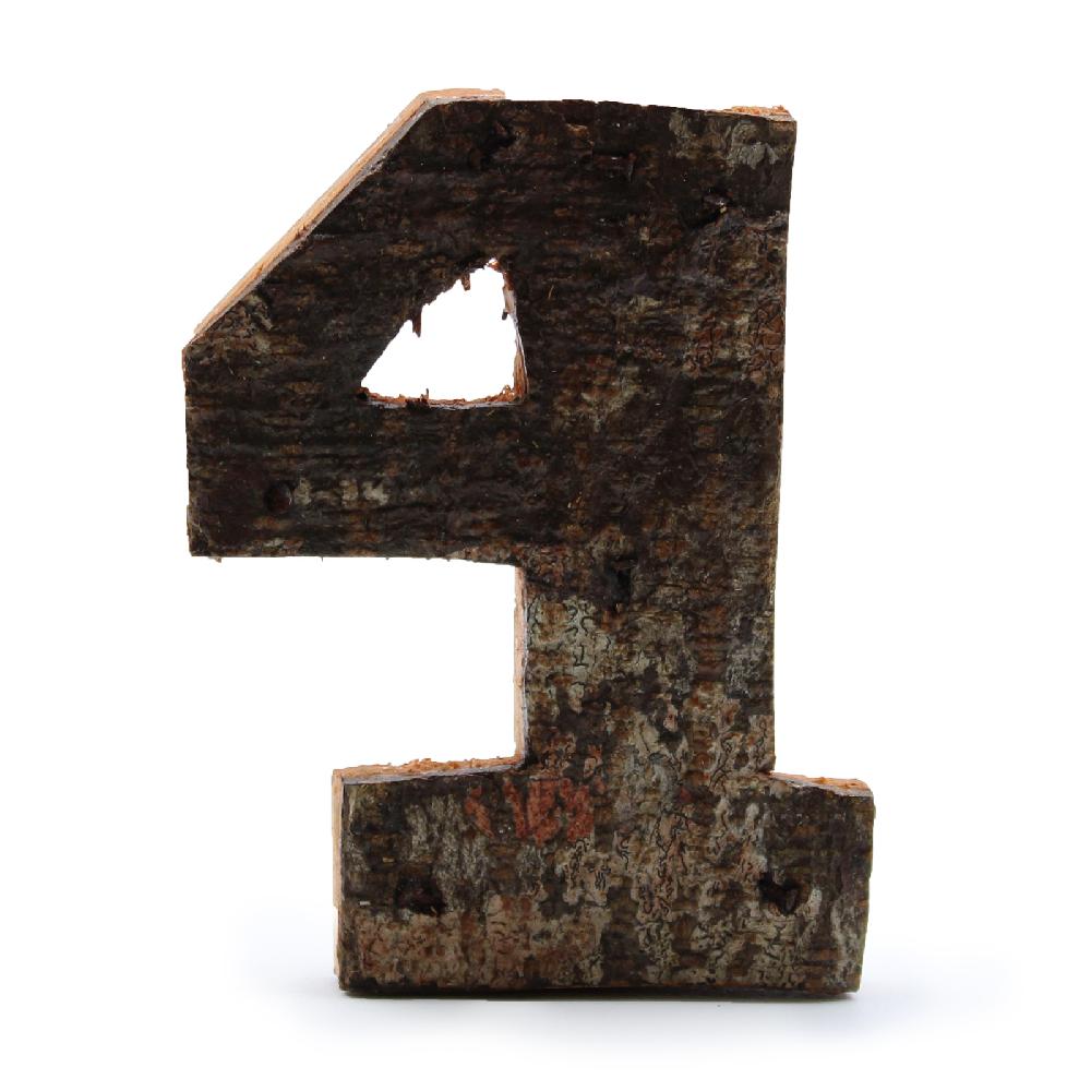 12x Rustic Bark Number - "4" - 7cm