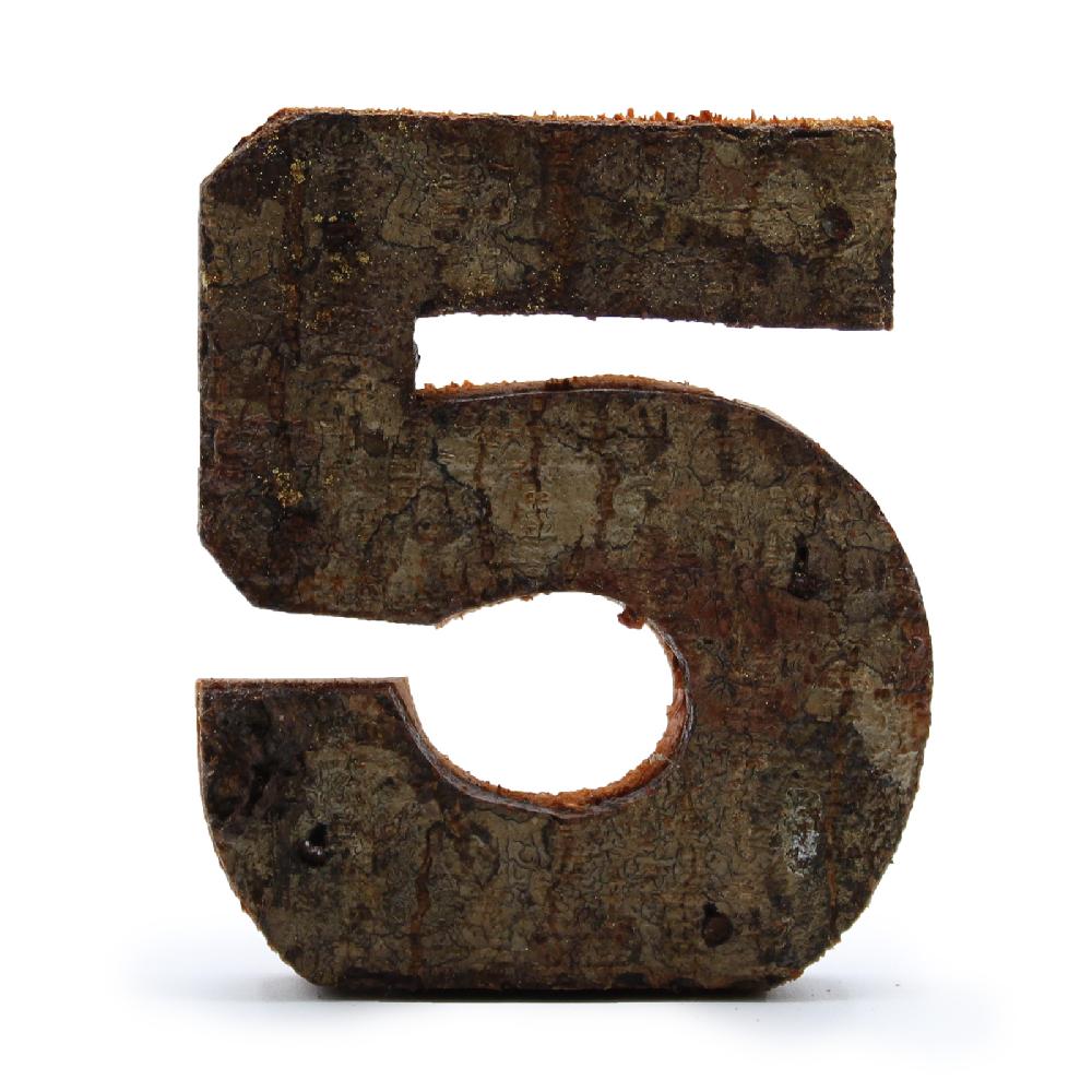 12x Rustic Bark Number - "5" - 7cm