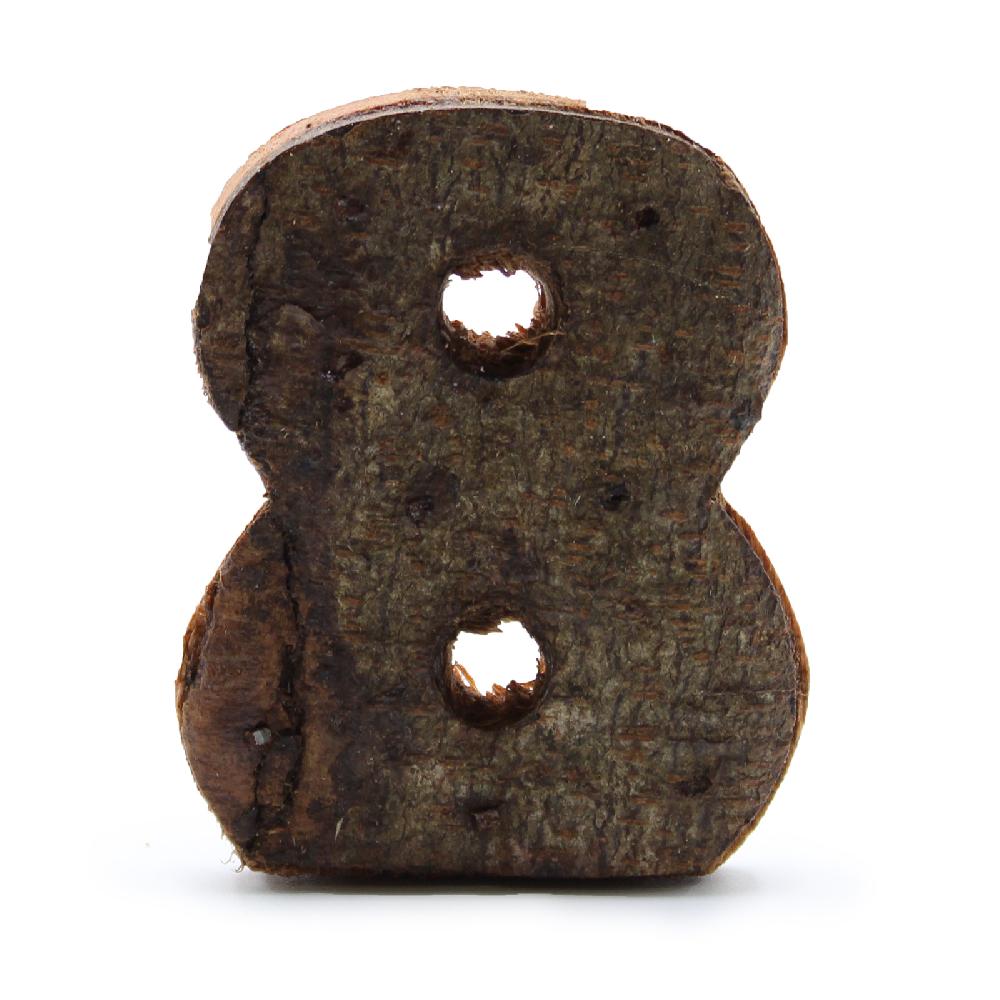12x Rustic Bark Number - "8" - 7cm