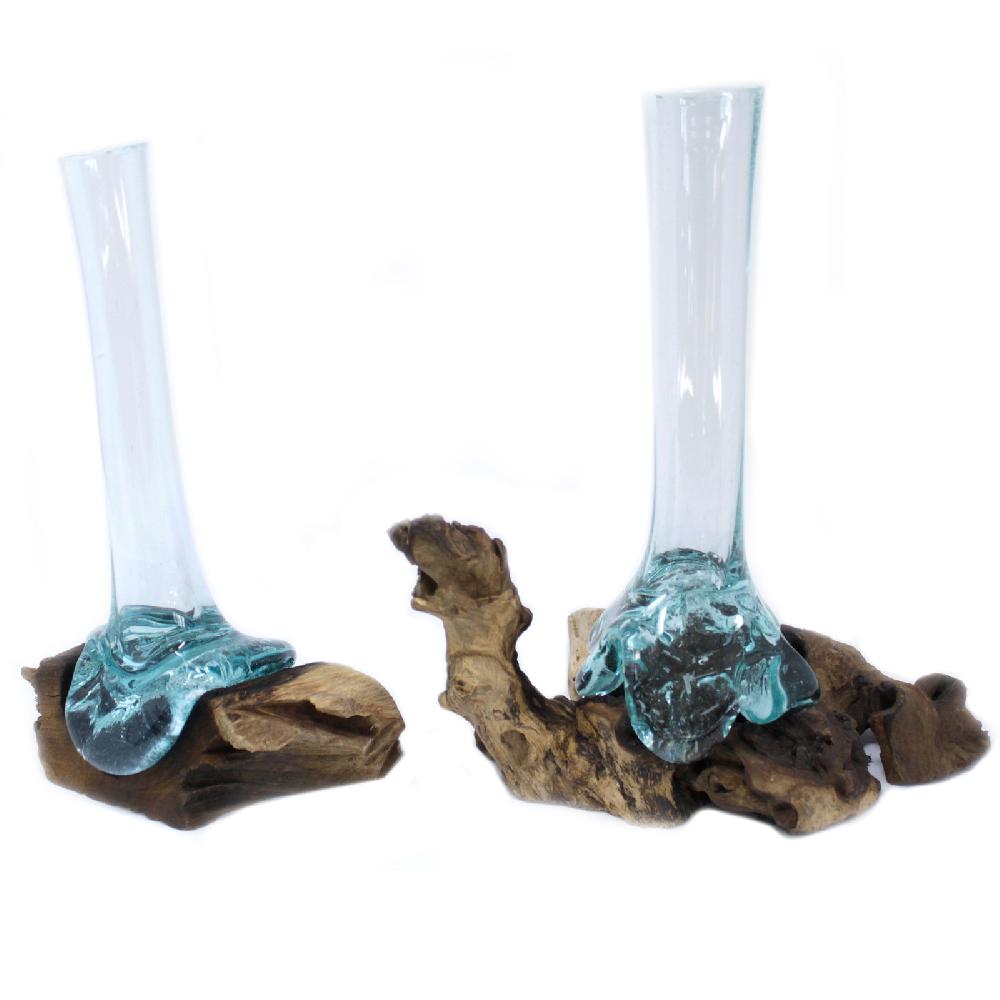 2x Molten Glass On Wood - Vase