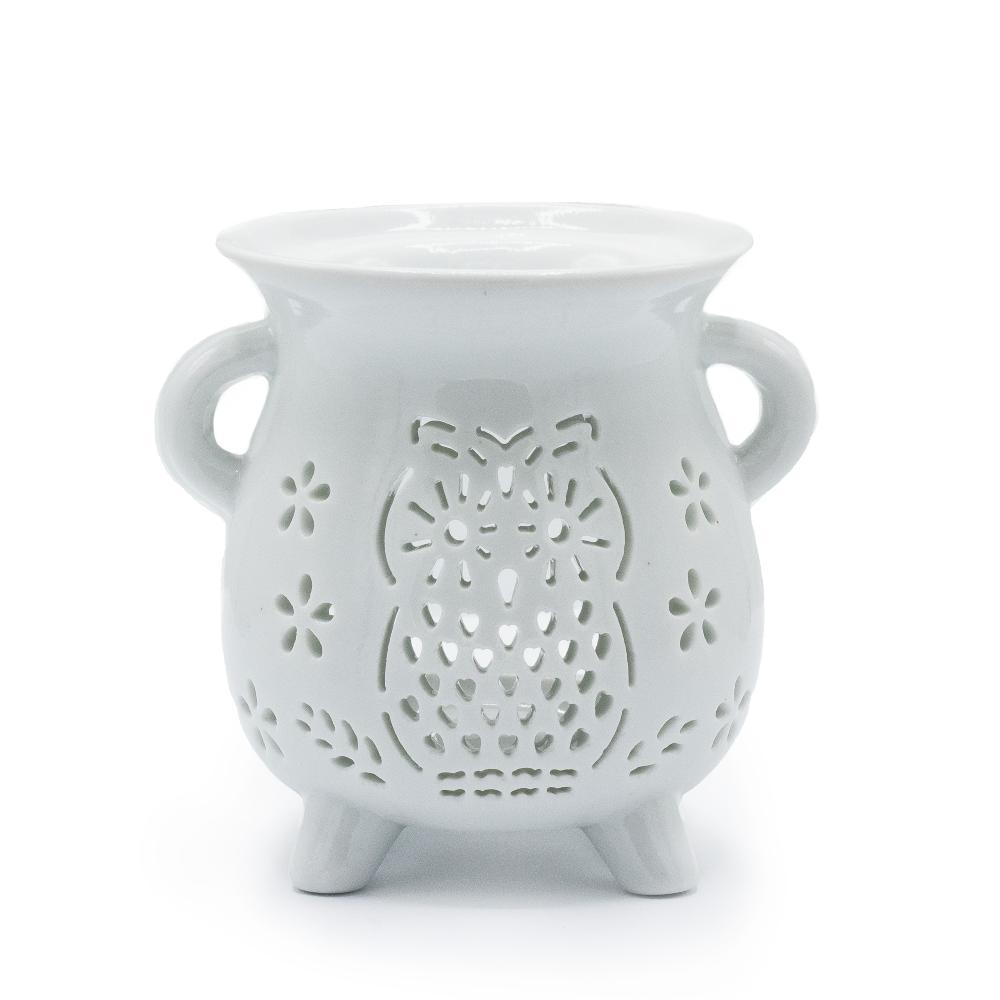 3x Cauldron Oil Burner - Owl - White