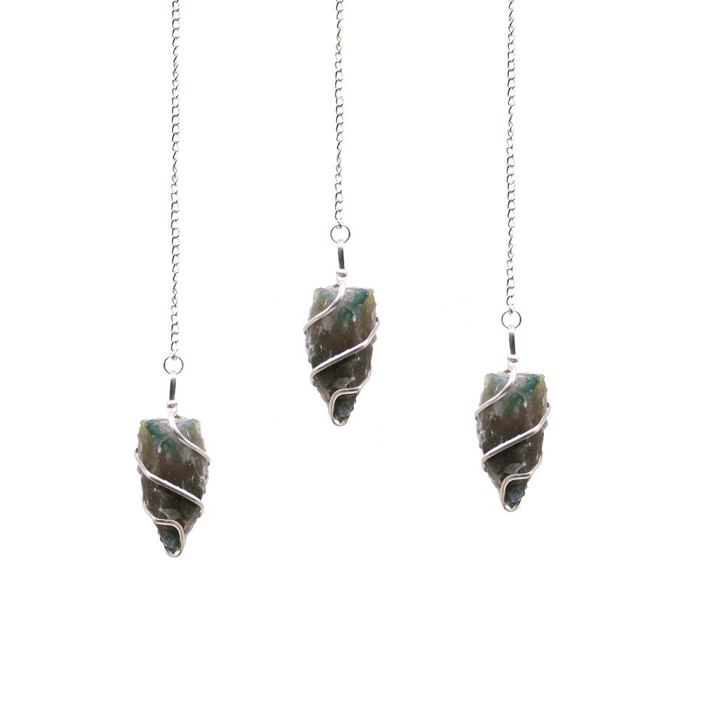 3x Raw Gemstone Pendulum - Moss Agate