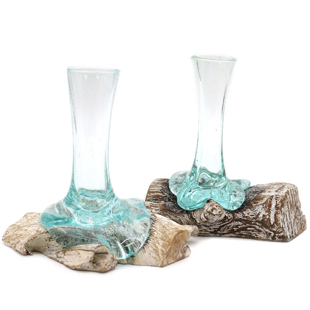 4x Glass On Whitewash Wood - Vase - Sm