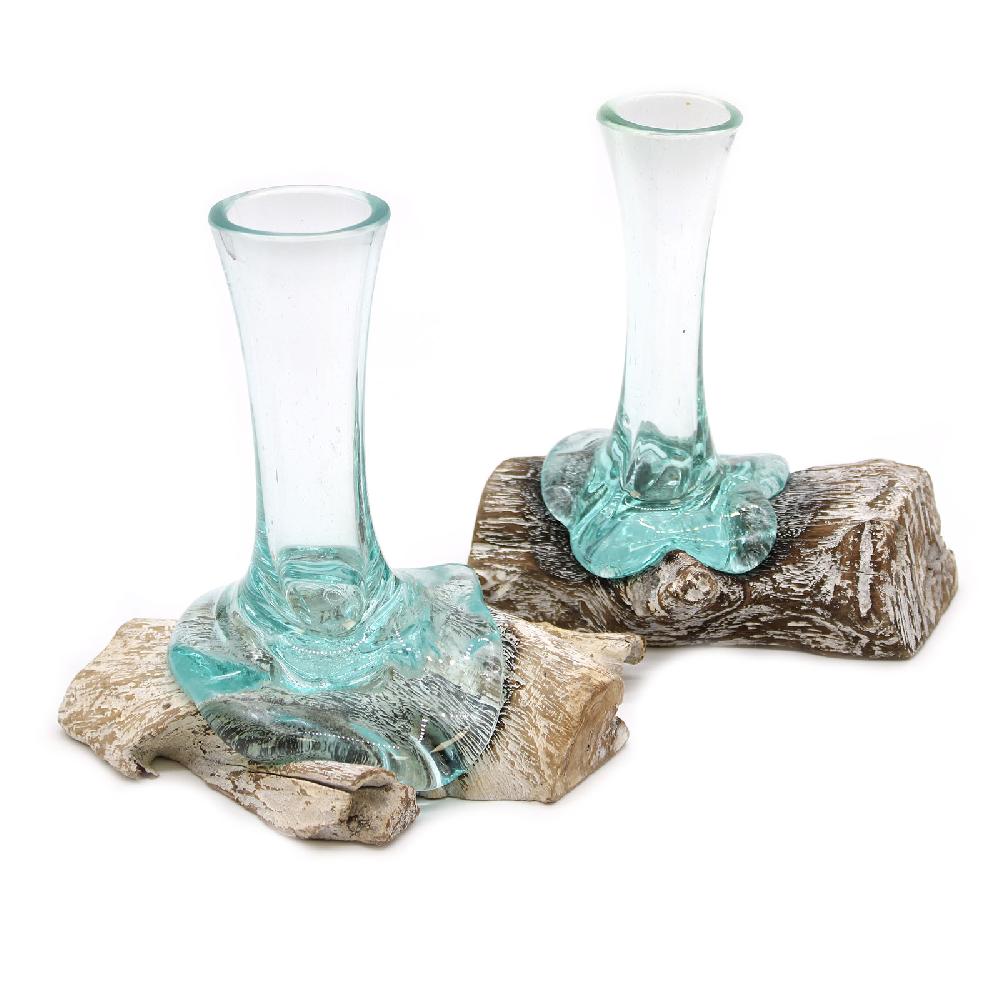 4x Glass On Whitewash Wood - Vase - Sm
