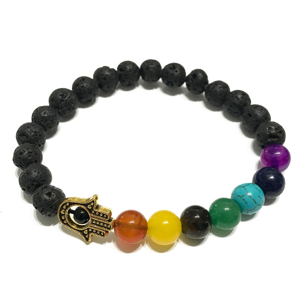 4x Lava Stone Bracelet - Hamsa Chakra