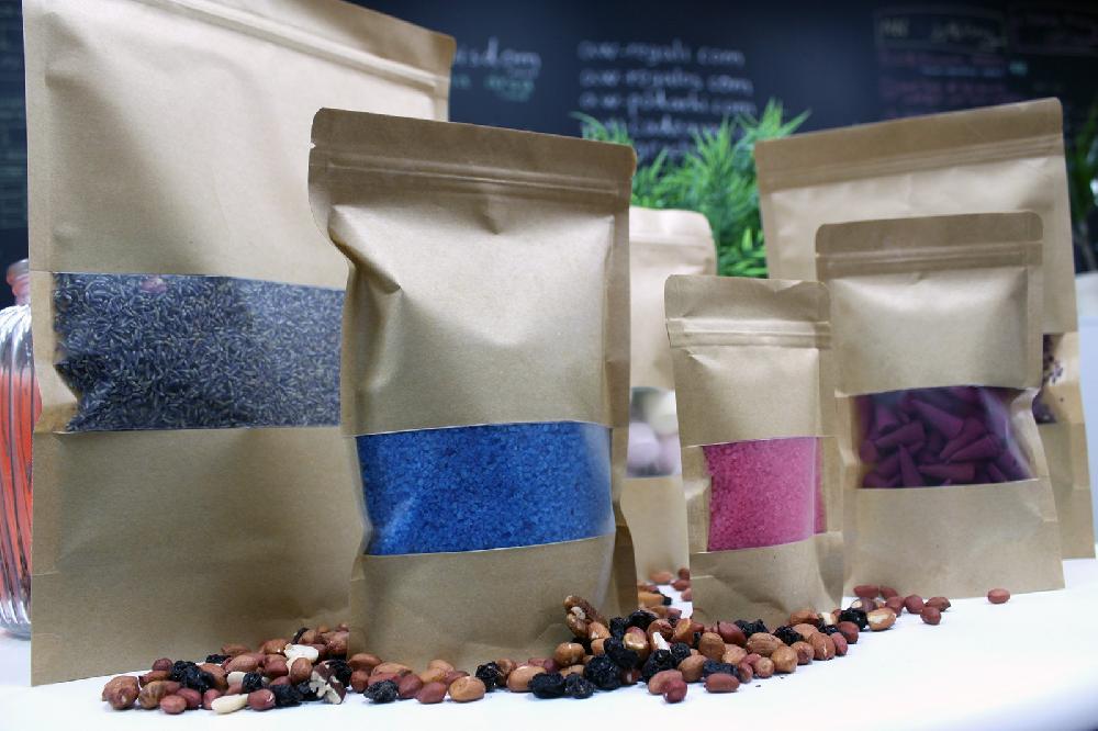 50x Kraft Window Bag 12x20 Cm
