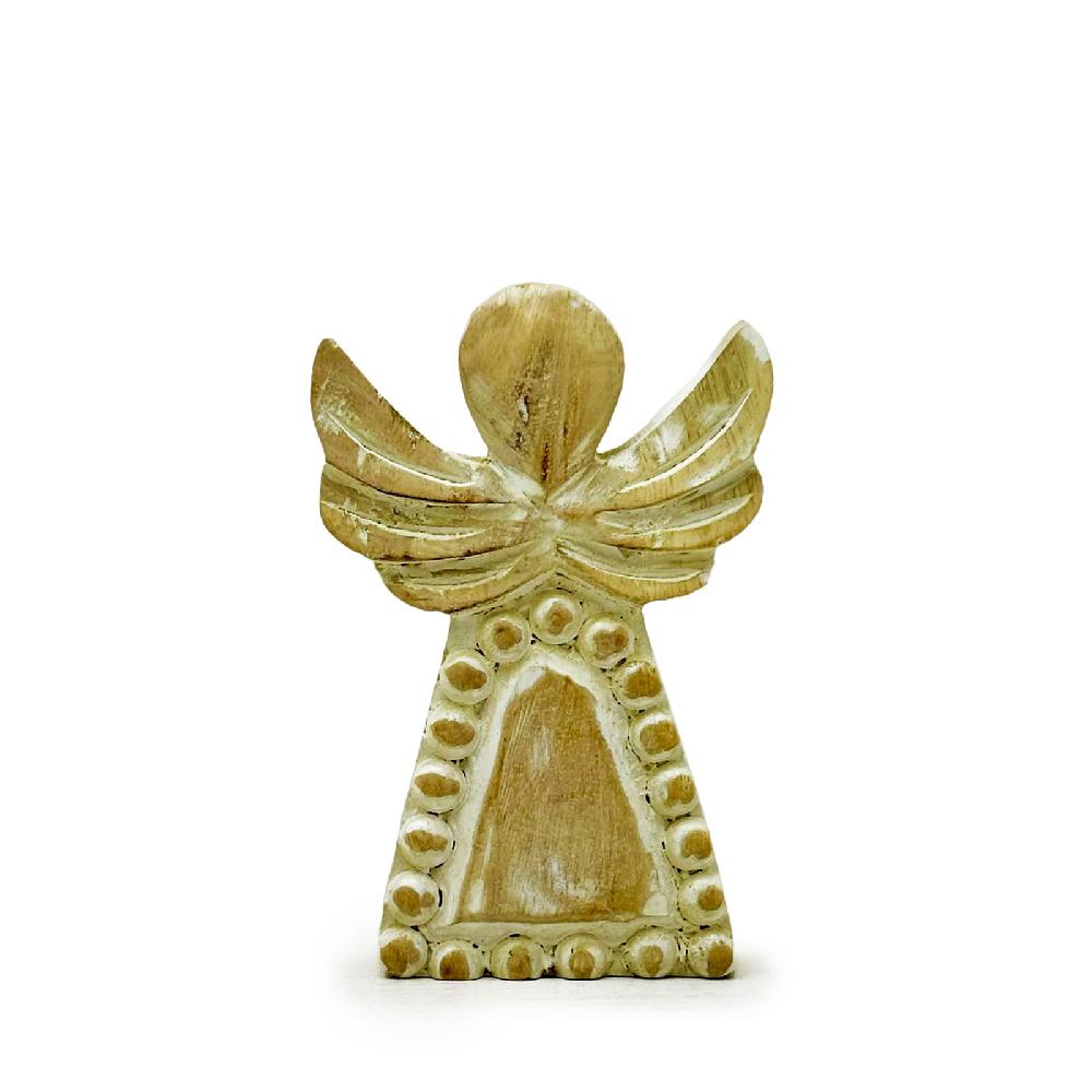 8x Mango Wood Angel - Whitewash - 13cm