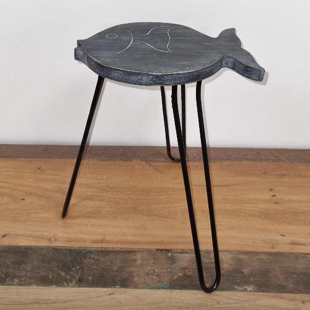 Albasia Wood Fish Stand - Greywash