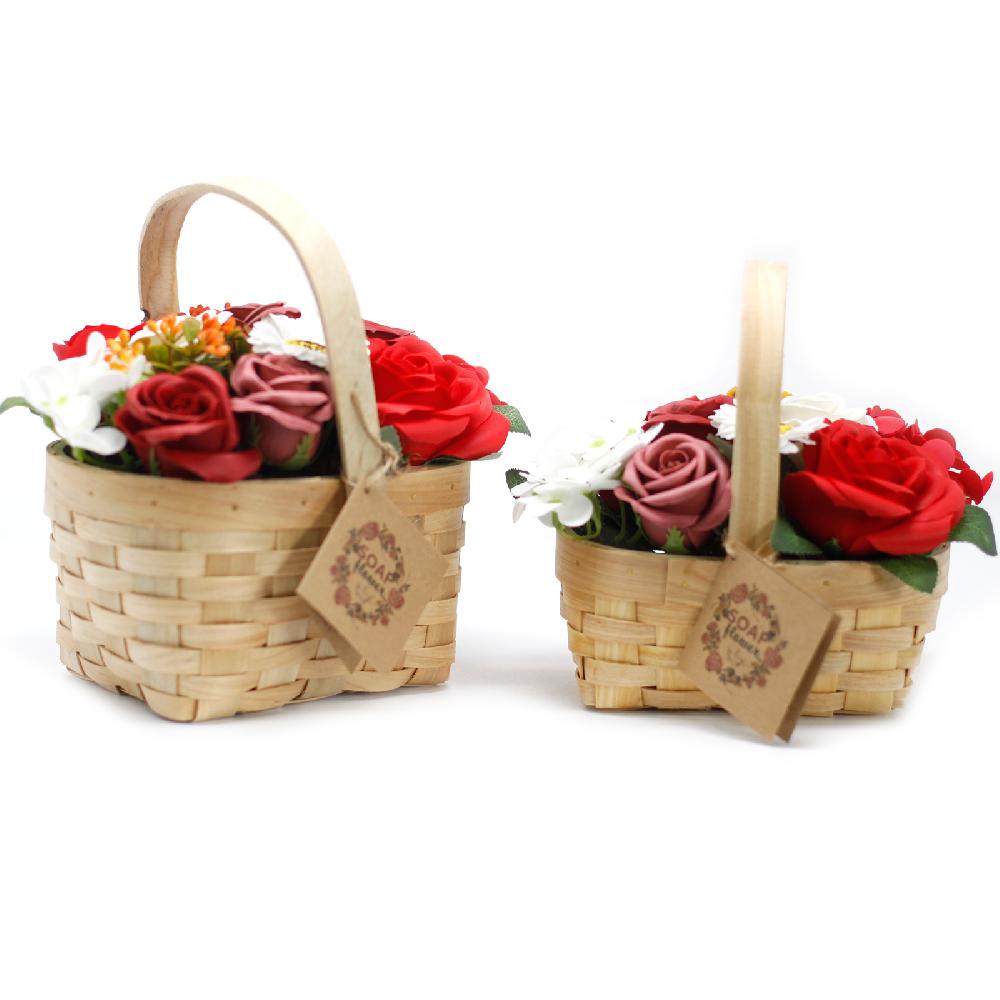Large Red Bouquet In Wicker Basket
