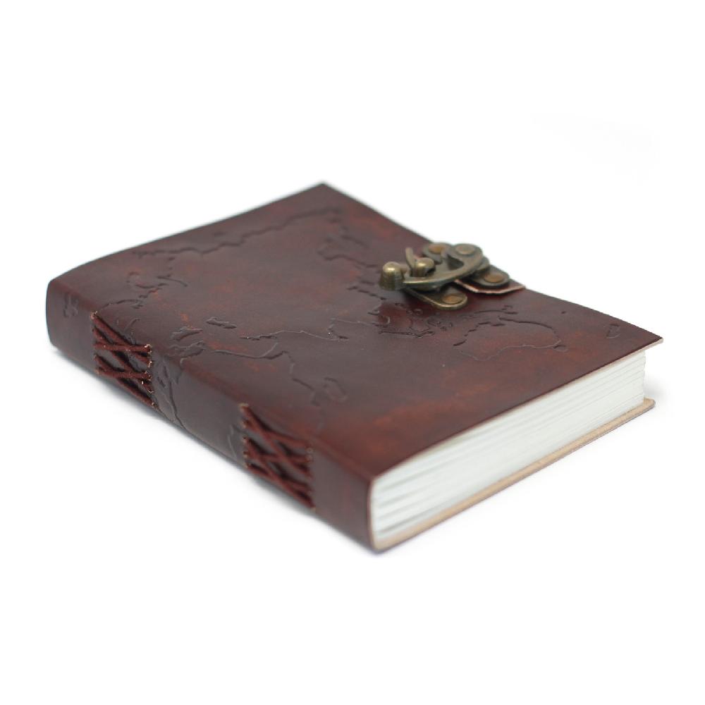 Leather World Map Notebook (7x5")