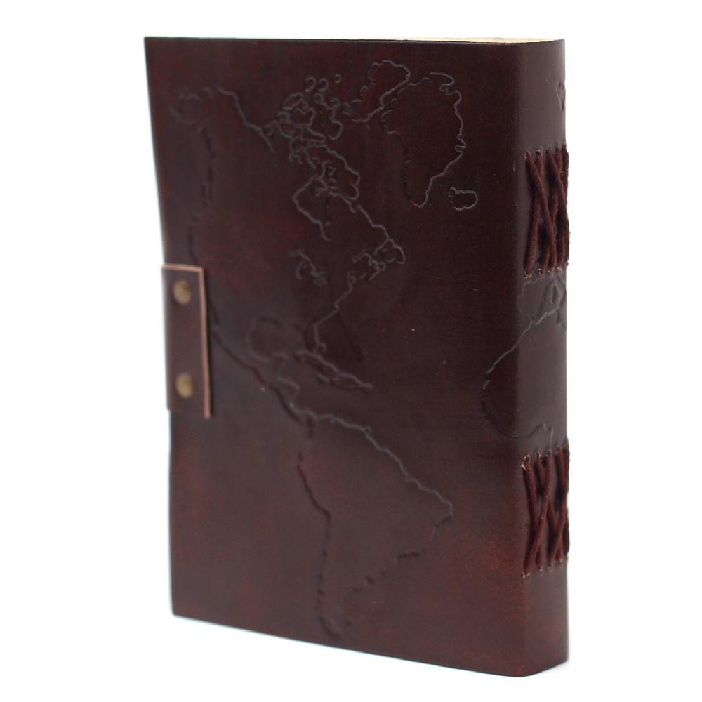 Leather World Map Notebook (7x5")