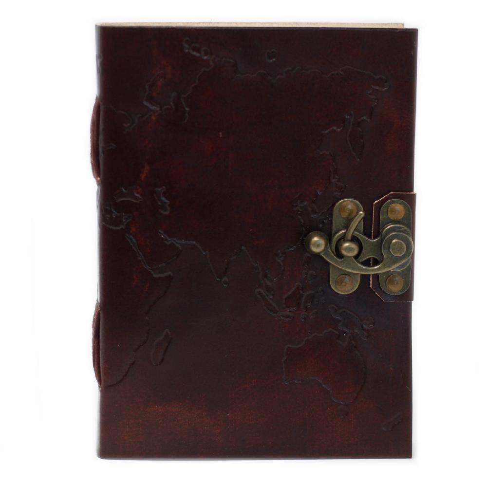 Leather World Map Notebook (7x5")