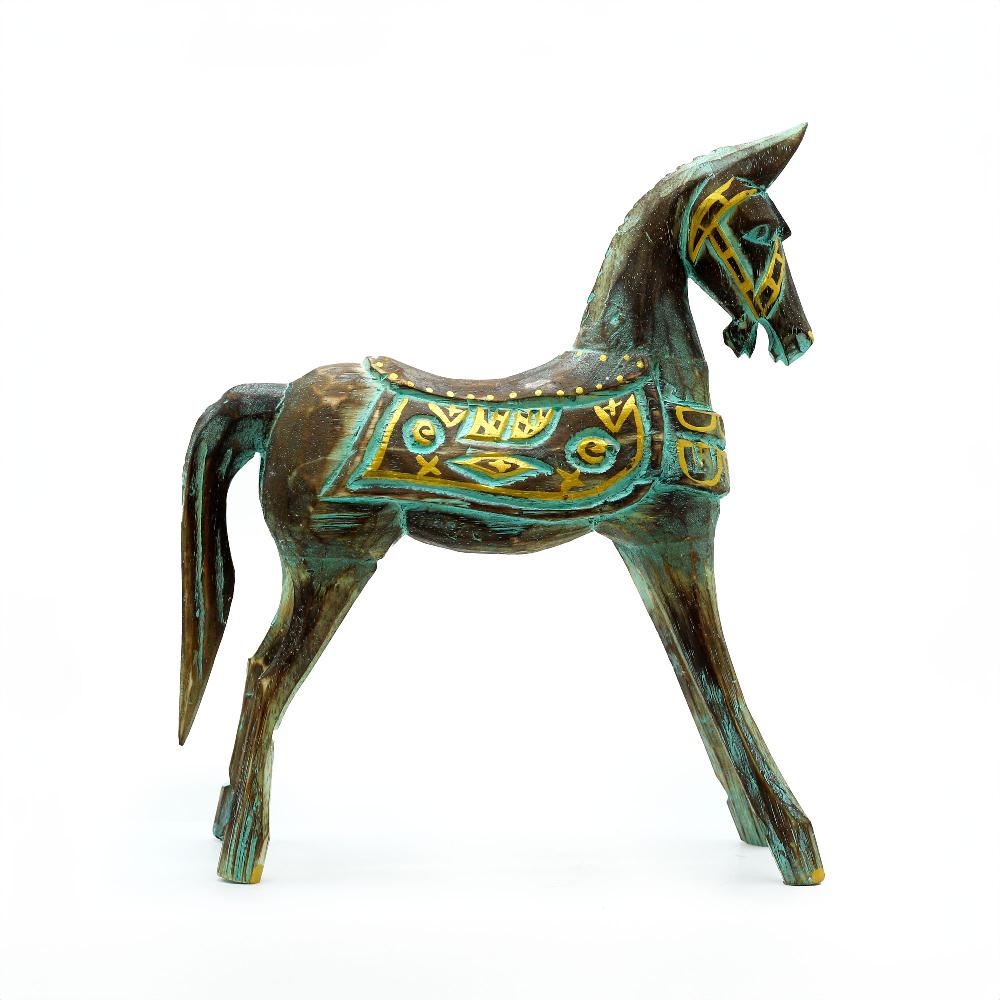 Medium Gold & Turquoise Horse 25 Cm