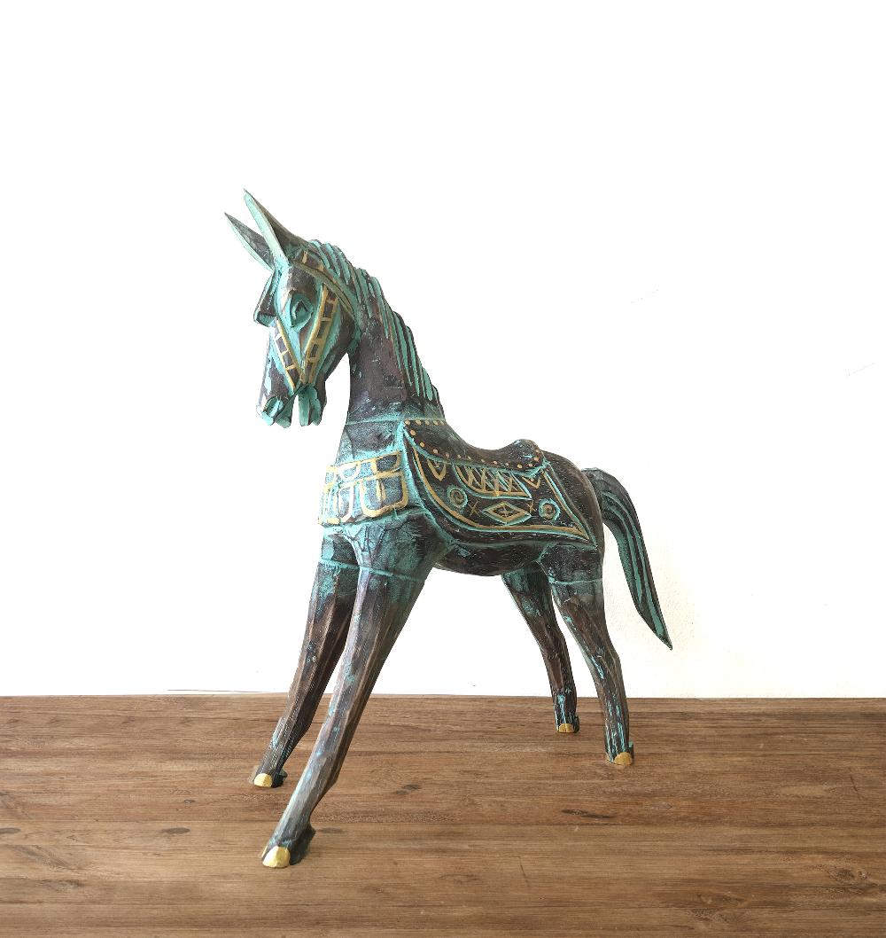 Medium Gold & Turquoise Horse 25 Cm
