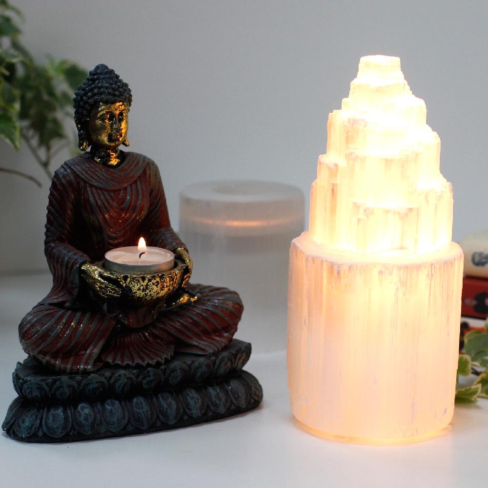 Natural Selenite Tower Lamp - 20 Cm